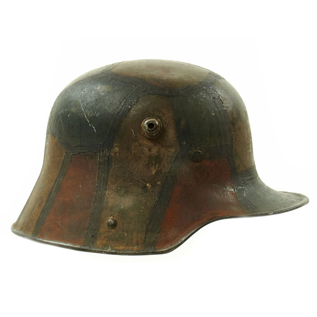 Original Imperial German WWI Named Officer M16 Stahlhelm Helmet with Panel Camouflage Paint and Liner - marked G.62 Original Items