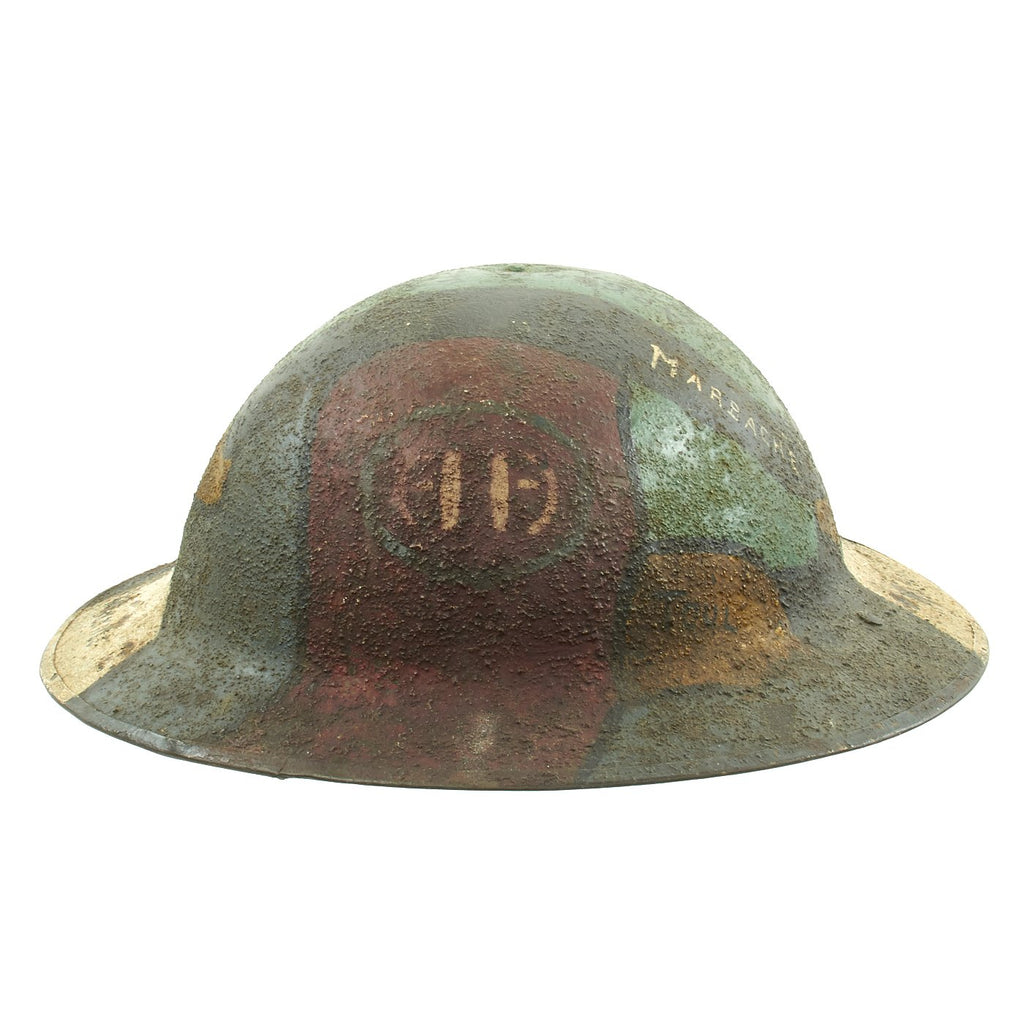 Original U.S. WWI M1917 82nd Division Doughboy Helmet with Trench Art Multi-Color Camouflage Paint - "All American" Original Items
