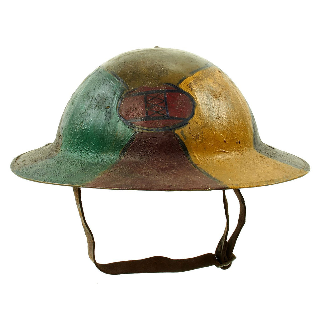 Original U.S. WWI M1917 30th Division Doughboy Helmet with Trench Art Panel Camouflage Paint - "Old Hickory" Original Items