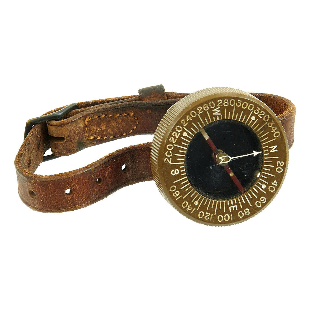 Original U.S. WWII Paratrooper Wrist Compass by Superior Magneto Corporation with Leather Wristband Original Items