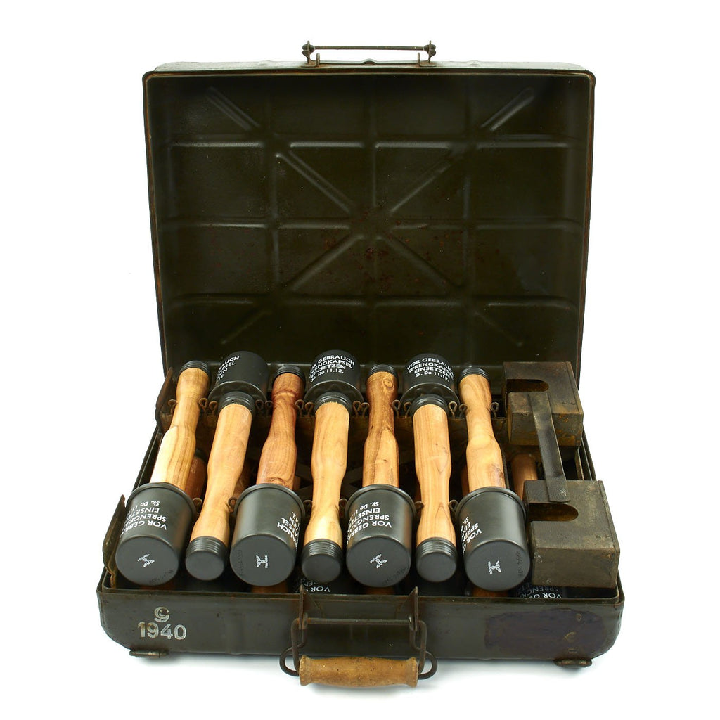 Original German WWII 1940 M24 Stick Grenade Case with Internal Rack and Grenades Original Items