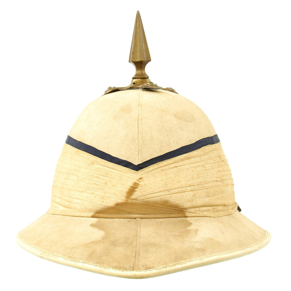 Original British WWI Officer’s Wolseley Pattern Pith Helmet with Brass Top Spike by Hawkes & Co. Original Items
