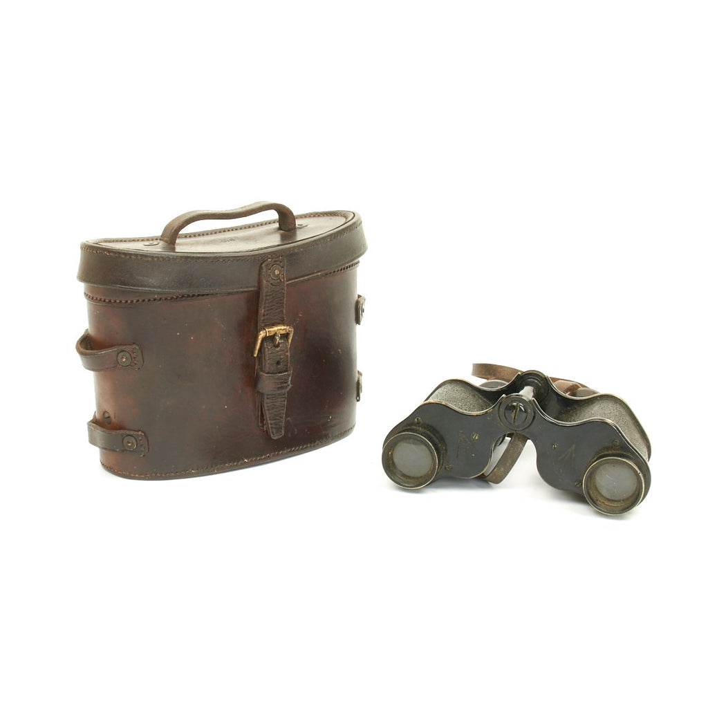 Original British WWI Army Issue 6X Binoculars in Leather Case - Dated 1916 Original Items