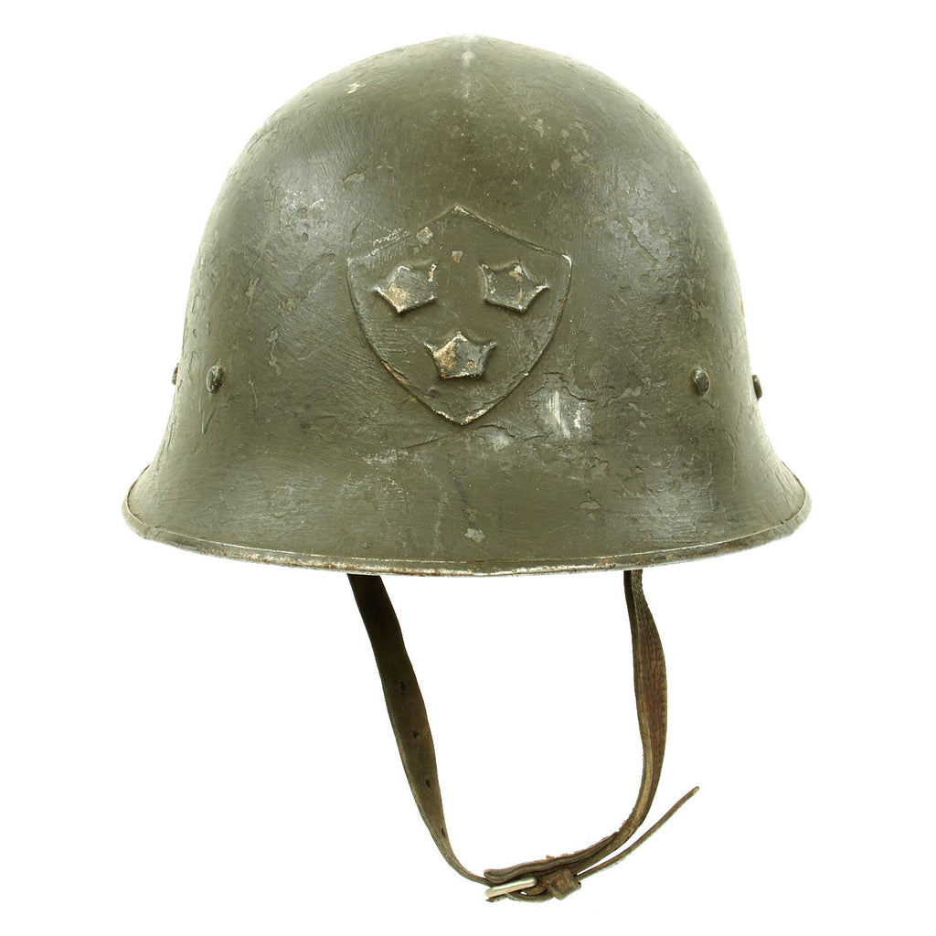 Original Swedish WWII Era M21 High Top Steel Helmet with Liner and Chinstrap Original Items