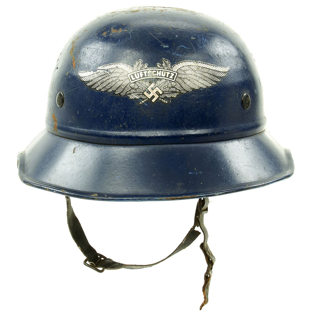 Original German WWII Beaded M38 Luftschutz Gladiator Civil Air Defense Helmet - dated 1938 Original Items