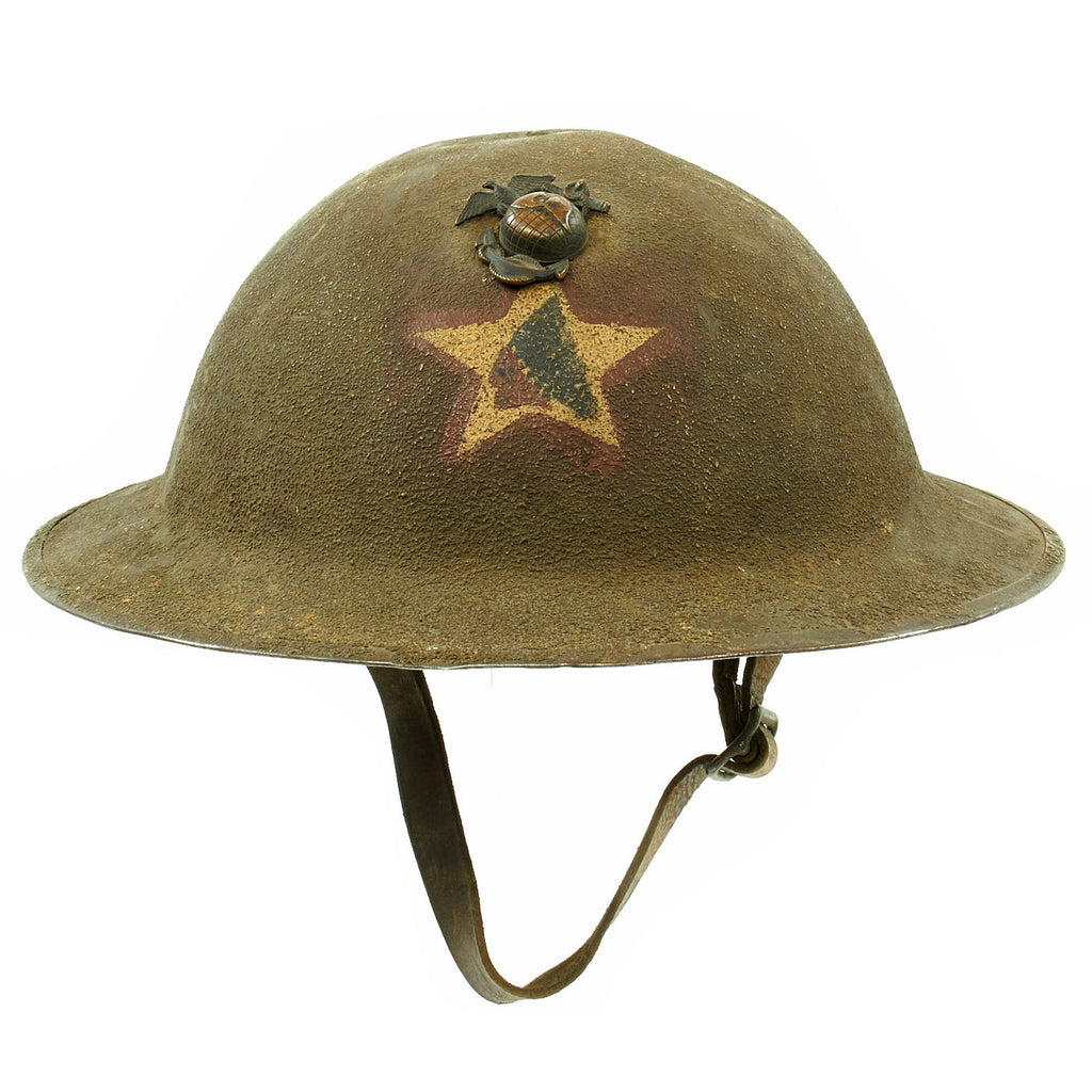 Original WWI U.S. Marine Corps 1st Battalion 5th Marines M1917 Doughboy Helmet with Textured Paint - 2nd Division Original Items