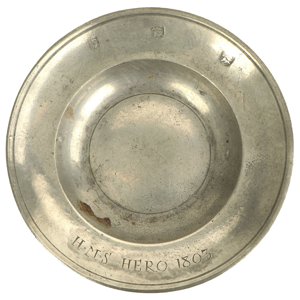 Original British Napoleonic Hallmarked Small Pewter Dish marked to H.M.S. HERO 1803 Original Items