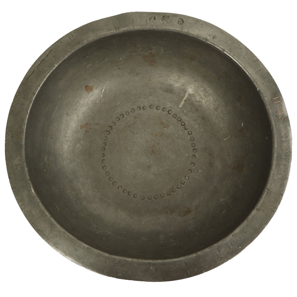 Original British Napoleonic Hallmarked Large Pewter Bowl marked to H.M.S. NEPTUNE 1797 - Trafalgar Participant Original Items