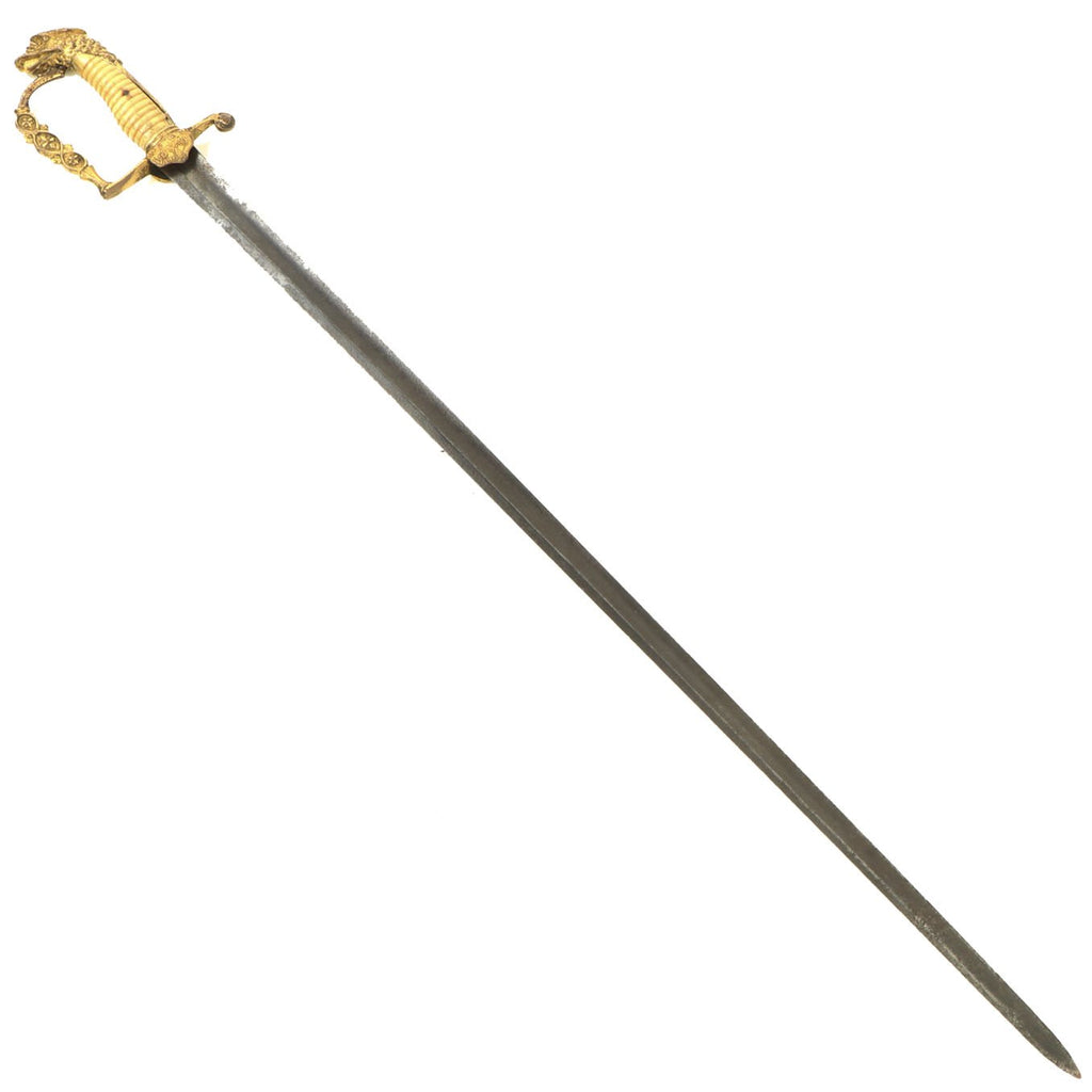 Original U.S. War of 1812 Era Officer's Eagle Head Pommel Sword with Engraved Blade & Ribbed Bone Grip Original Items