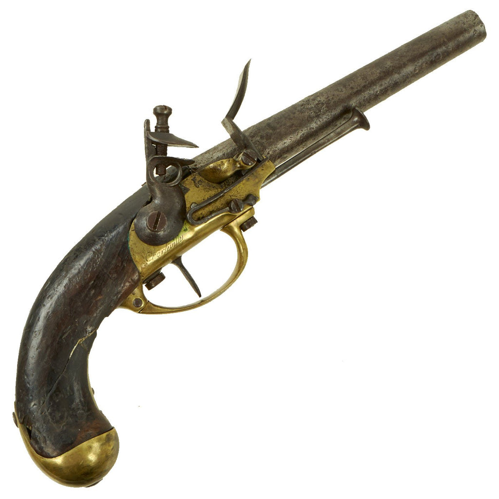 Original French M-1777 Brass Frame Flintlock Cavalry Pistol by Charleville Arsenal with Intact Belt Hook - marked 1777 Original Items