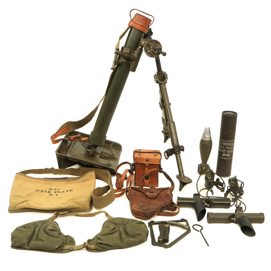 Original U.S. WWII M2 60mm Display Mortar with M4 Sight and Accessories - Dated 1945 Original Items