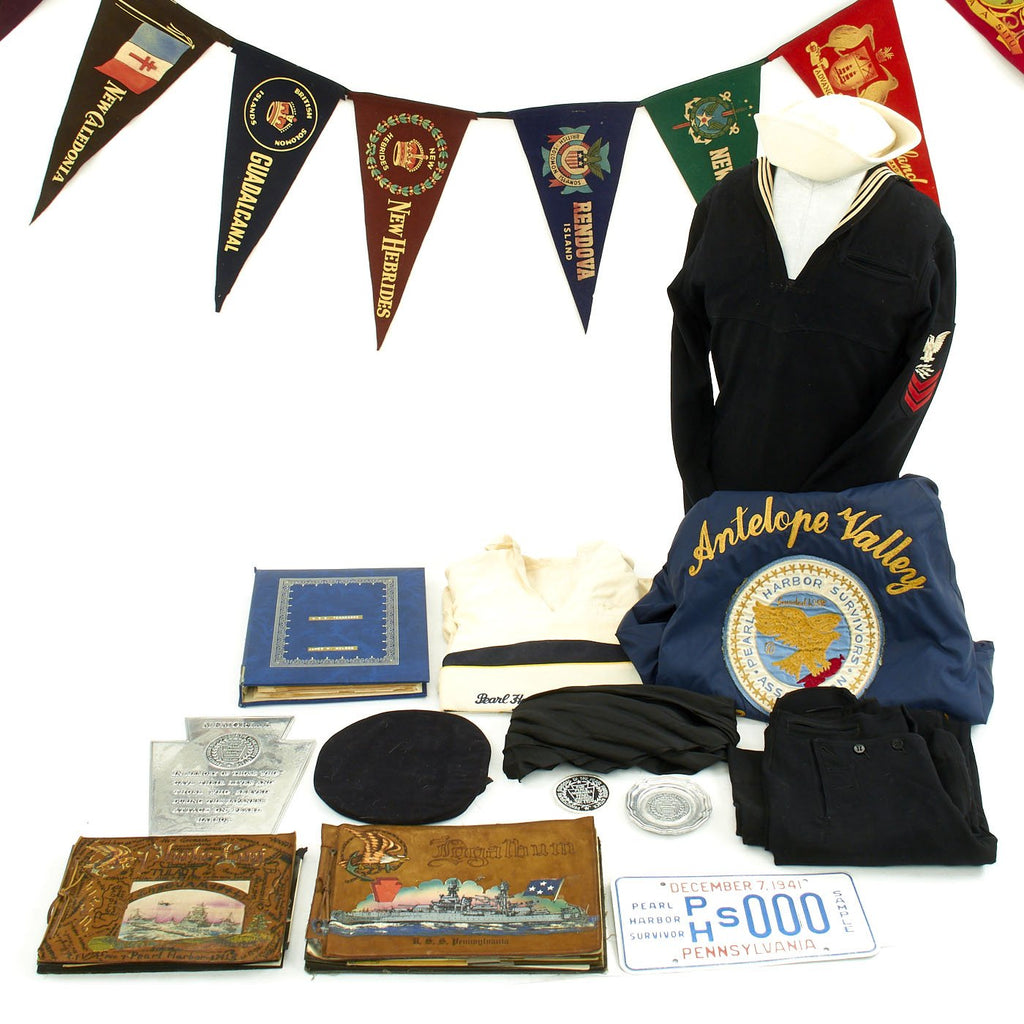 Original U.S. WWII USS Pennsylvania Attack on Pearl Harbor Survivor Named Grouping Original Items