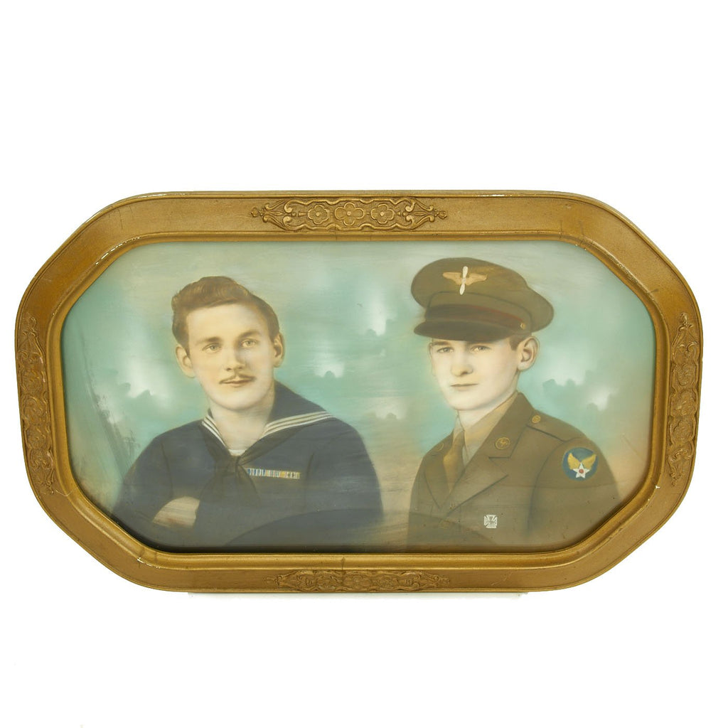 Original U.S. WWII Brothers USAAF Navy Color Portrait in Bubble Glass Frame Original Items