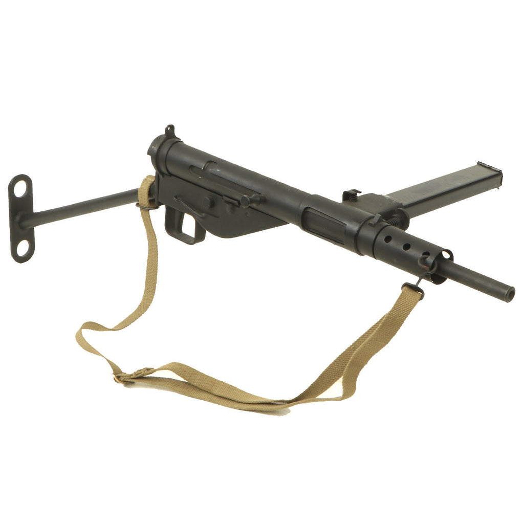 Original British WWII Sten MkII Display Submachine Gun with "T" Butt Stock, Sling, and Magazine Original Items