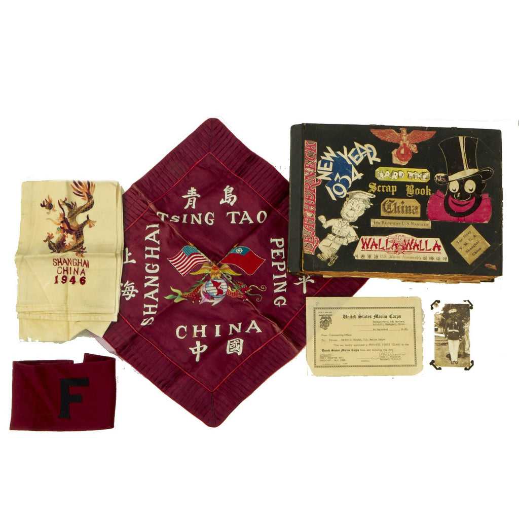 Original U.S. 1934 to 1952 China Marine USMC Named Scrap Book with Souveniers Original Items