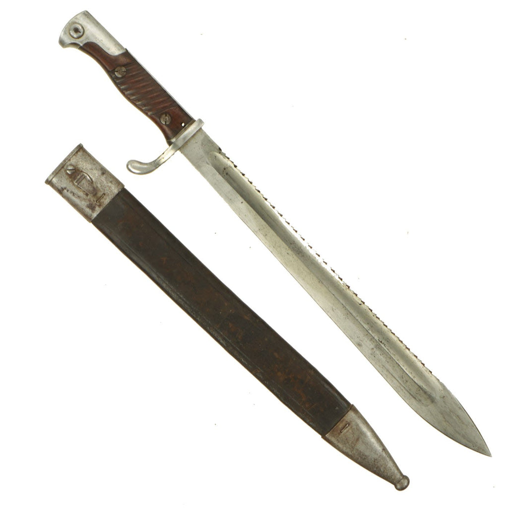 Original German WWI M1898/05 n/A Butcher Sawback Bayonet by Simson & Co. with Leather & Steel Scabbard - dated 1916 Original Items