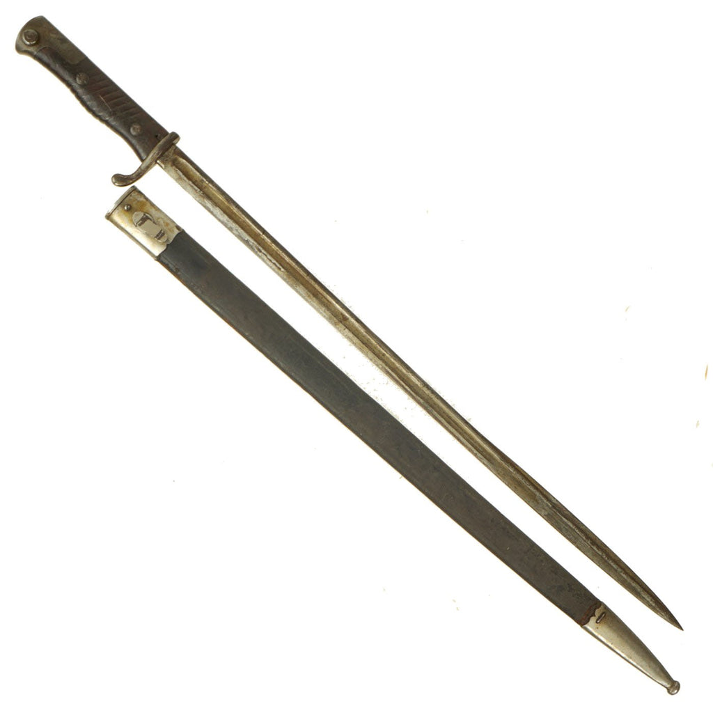Original German WWI Seitengewehr M1898 a/A GEW 98 Bayonet by Erfurt with Leather Scabbard - Dated 1900 Original Items