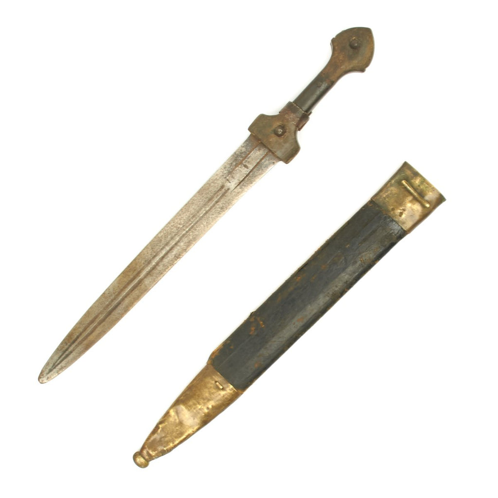Original Russian WWI Era Cossack Kindjal Dagger in Brass Fitted Military Scabbard Original Items