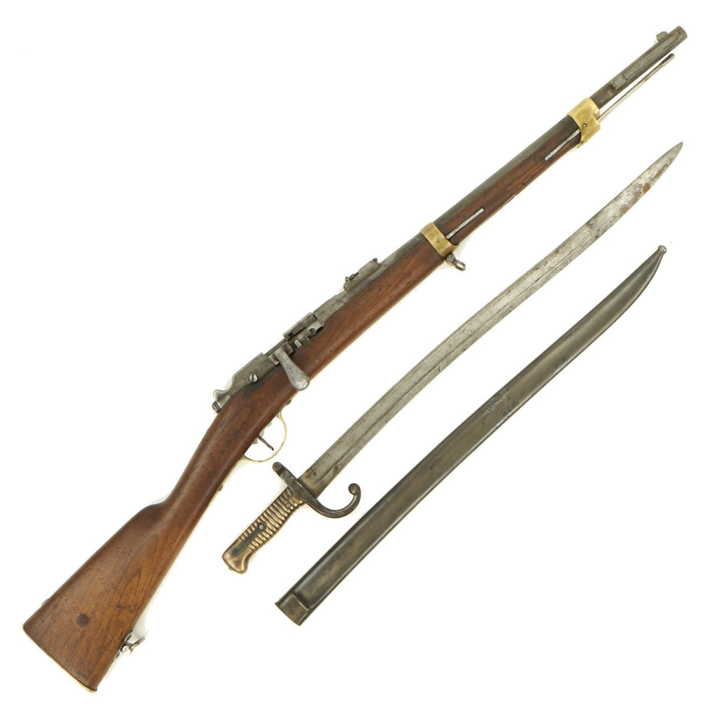 Original French MLE 1874 M80 Brass Mounted Gras Camel Short Rifle by Tulle dated 1880 with M1866 Sabre Bayonet Original Items