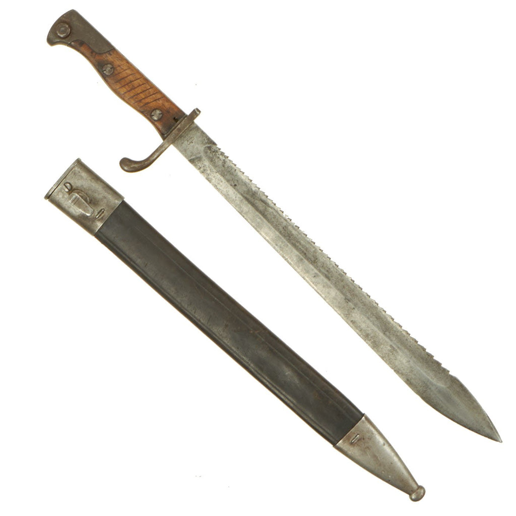 Original Rare German WWI M1898/05 a/A Butcher Sawback Bayonet with "High Horns" by Erfurt - dated 1907 Original Items