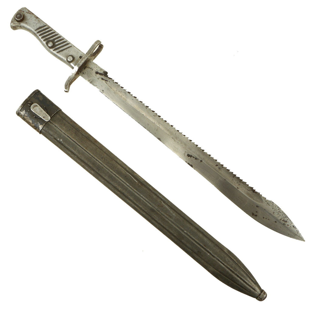 Original German WWI Steel Hilt Ersatz M1898/05 Butcher Sawback Bayonet with Scabbard - Carter Type EB42A Original Items