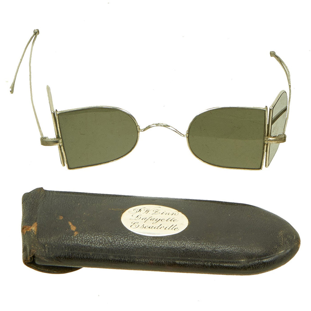 Original WWI Cased Folding Aviator Sunglasses Named to Lafayette Escadrille Pilot Friedrich Wilhelm "Fred" Zinn Original Items