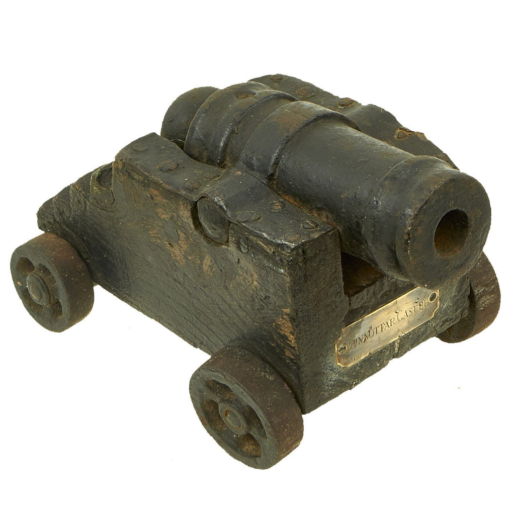 Original 17th Century Scottish Iron Signaling Cannon on Wooden Carriage with Brass Plaque reading Dunnottar Castle Original Items