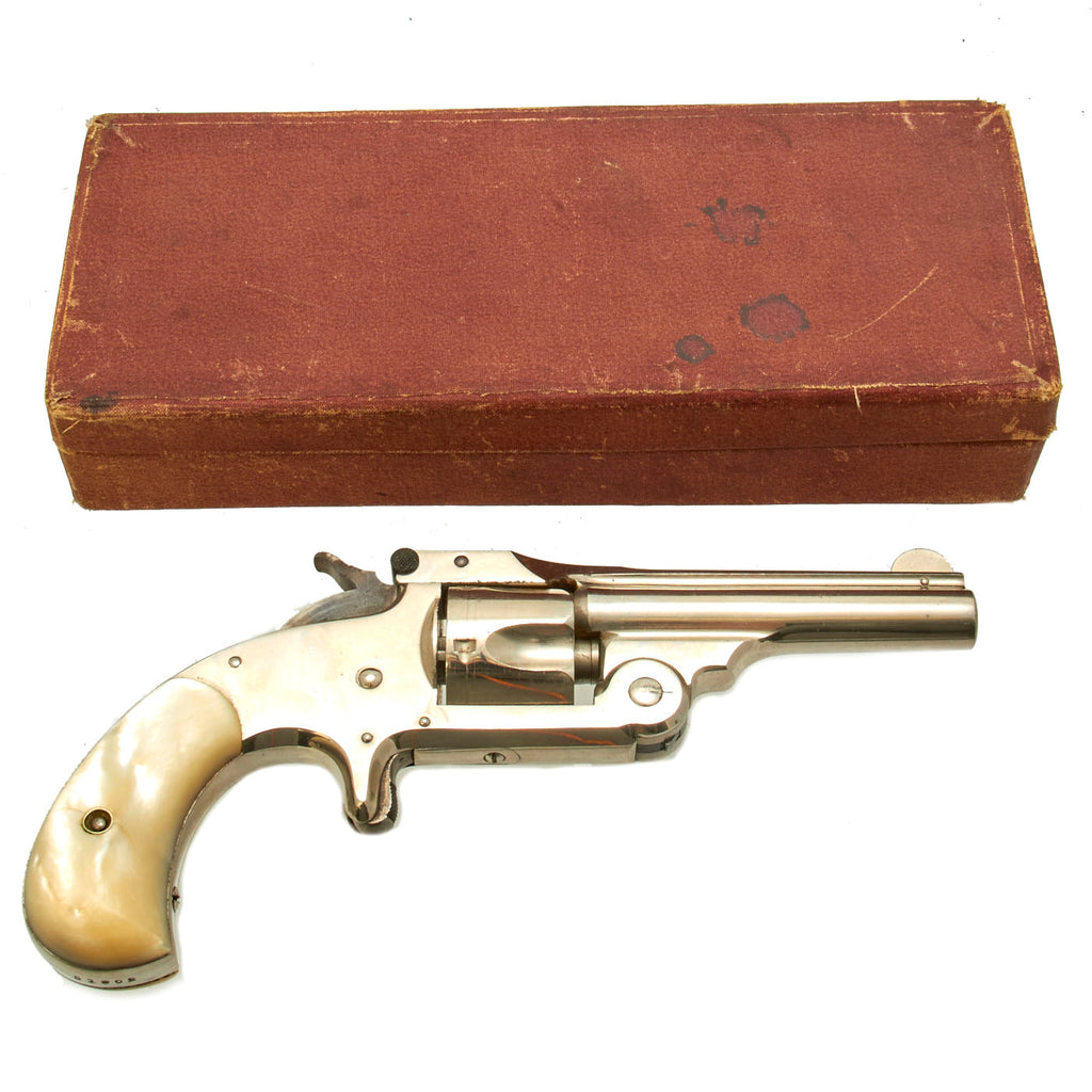 Original U.S. Smith & Wesson Nickel Plated Pearl Grip .32 S&W Model 1 1/2 Single Action Revolver in Box - Serial 81902 Original Items