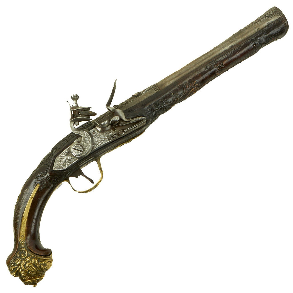 Original French Ornate Flintlock Blunderbuss Pistol named to Famous Privateer Robert Surcouf with Gold Inlaid Barrel c. 1800 Original Items