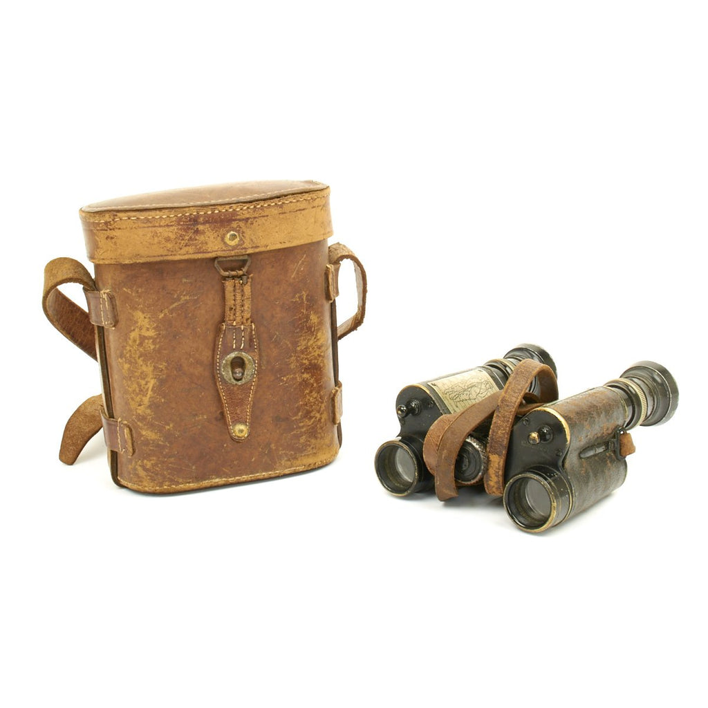 Original French WWI Military Binoculars with attached Ranging Tables in Case - circa 1915 Original Items