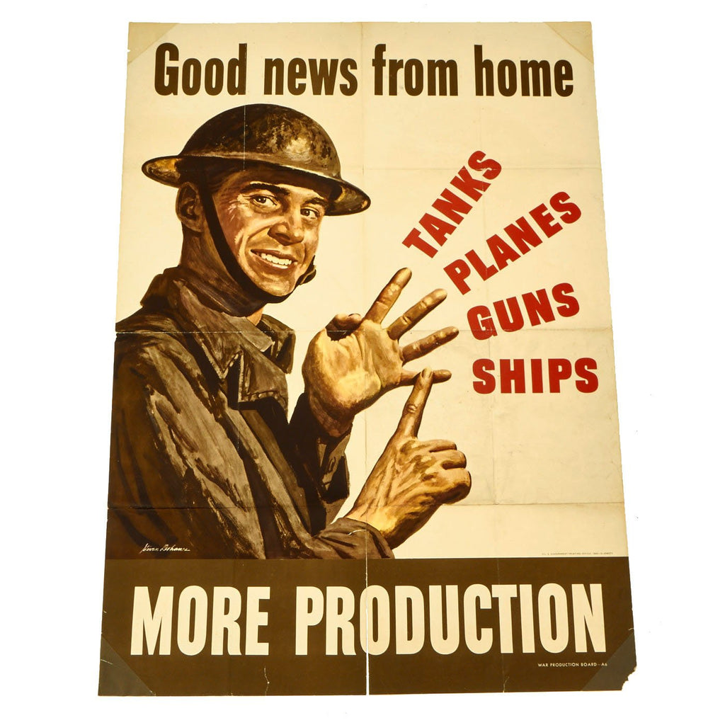 Original U.S. WWII 1942 Good News from Home Tanks Planes Guns Ships - More Production Poster Original Items