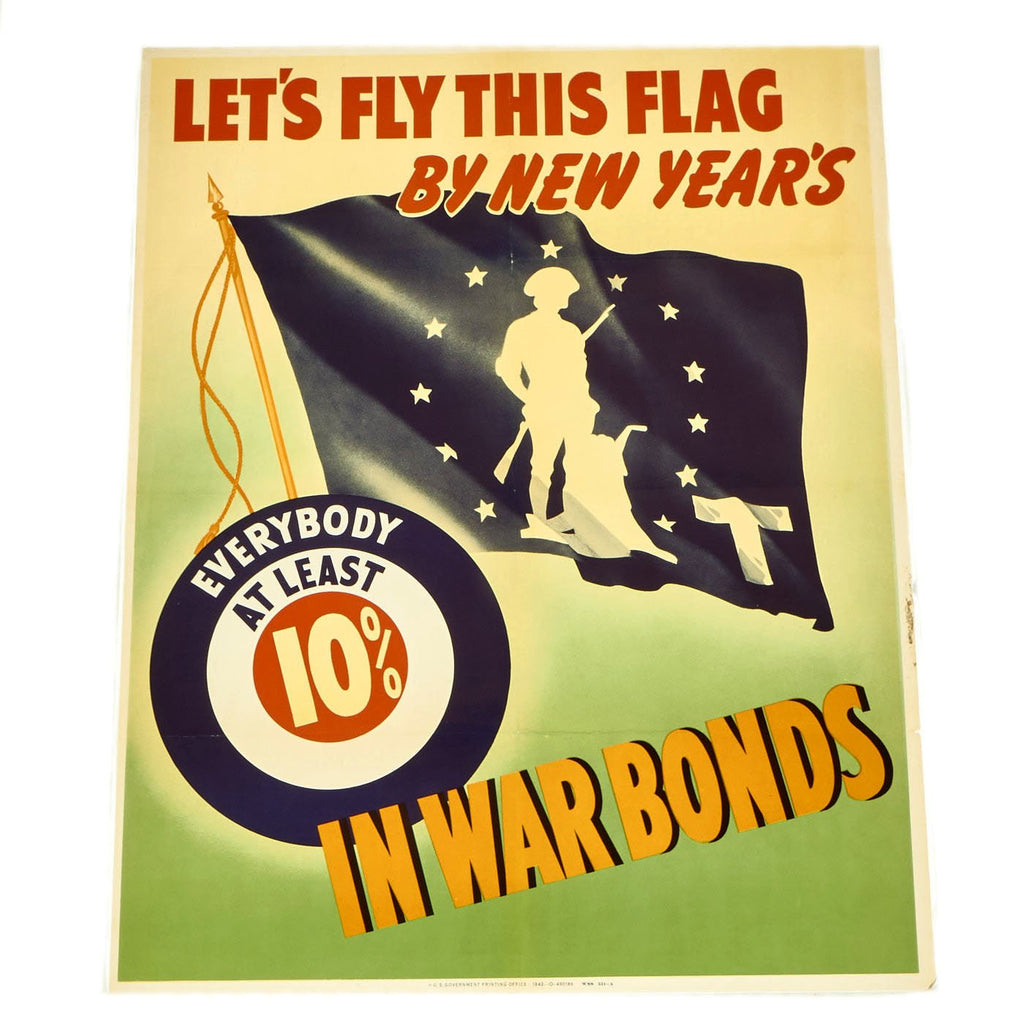 Original U.S. WWII 1942 Propaganda Poster - Let's Fly This Flag By New Years - Buy War Bonds Original Items