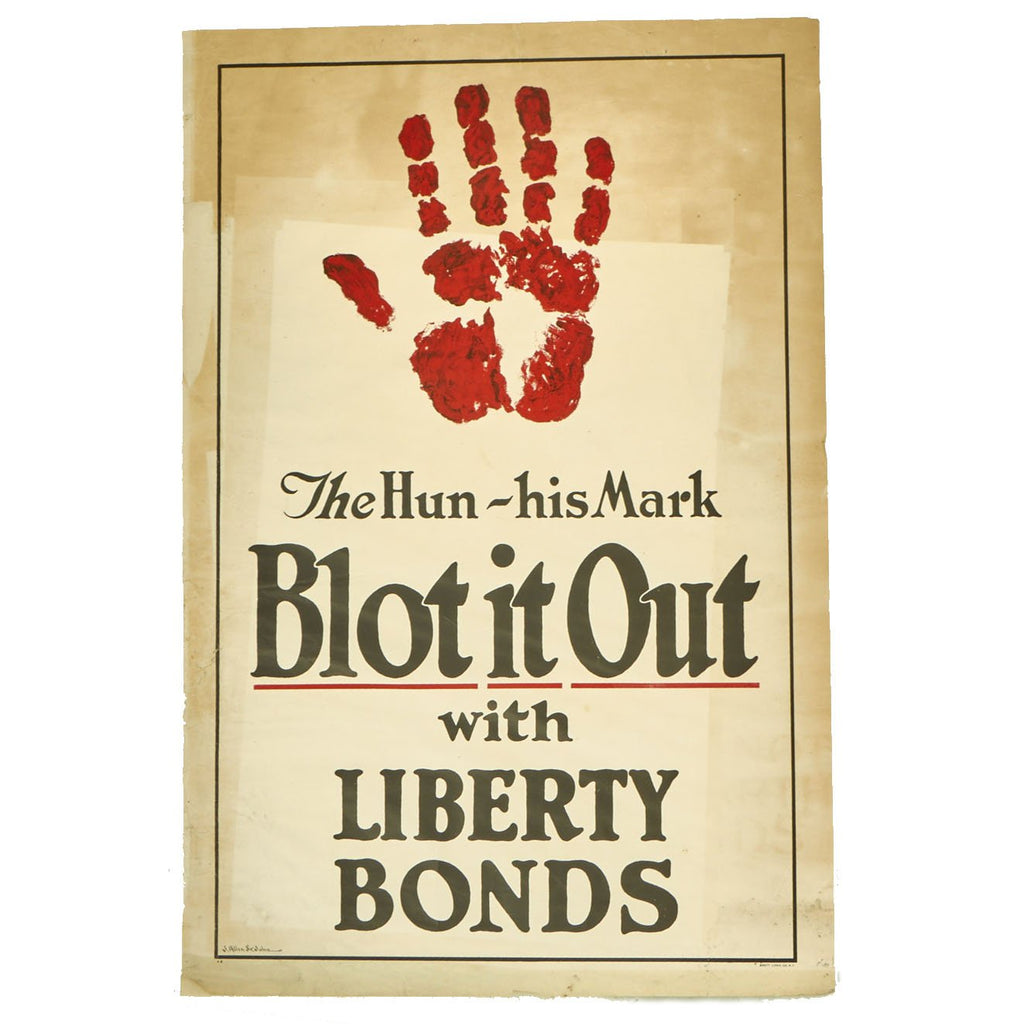 Original U.S. WWI 1917 The Hun - His Mark BLOT IT OUT With Liberty Bonds Propaganda Poster Original Items