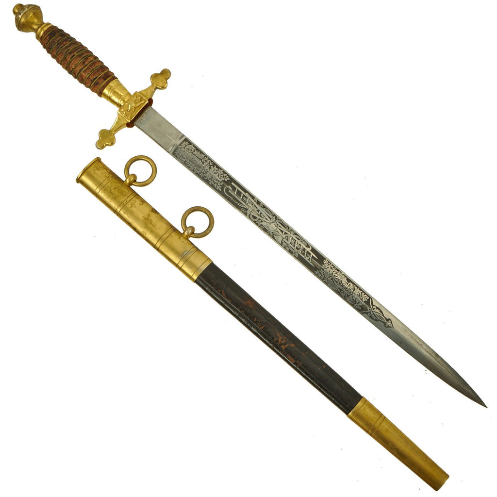 Original Imperial German Double Etched Prussian Fire Officials Dress Dagger with Scabbard Original Items