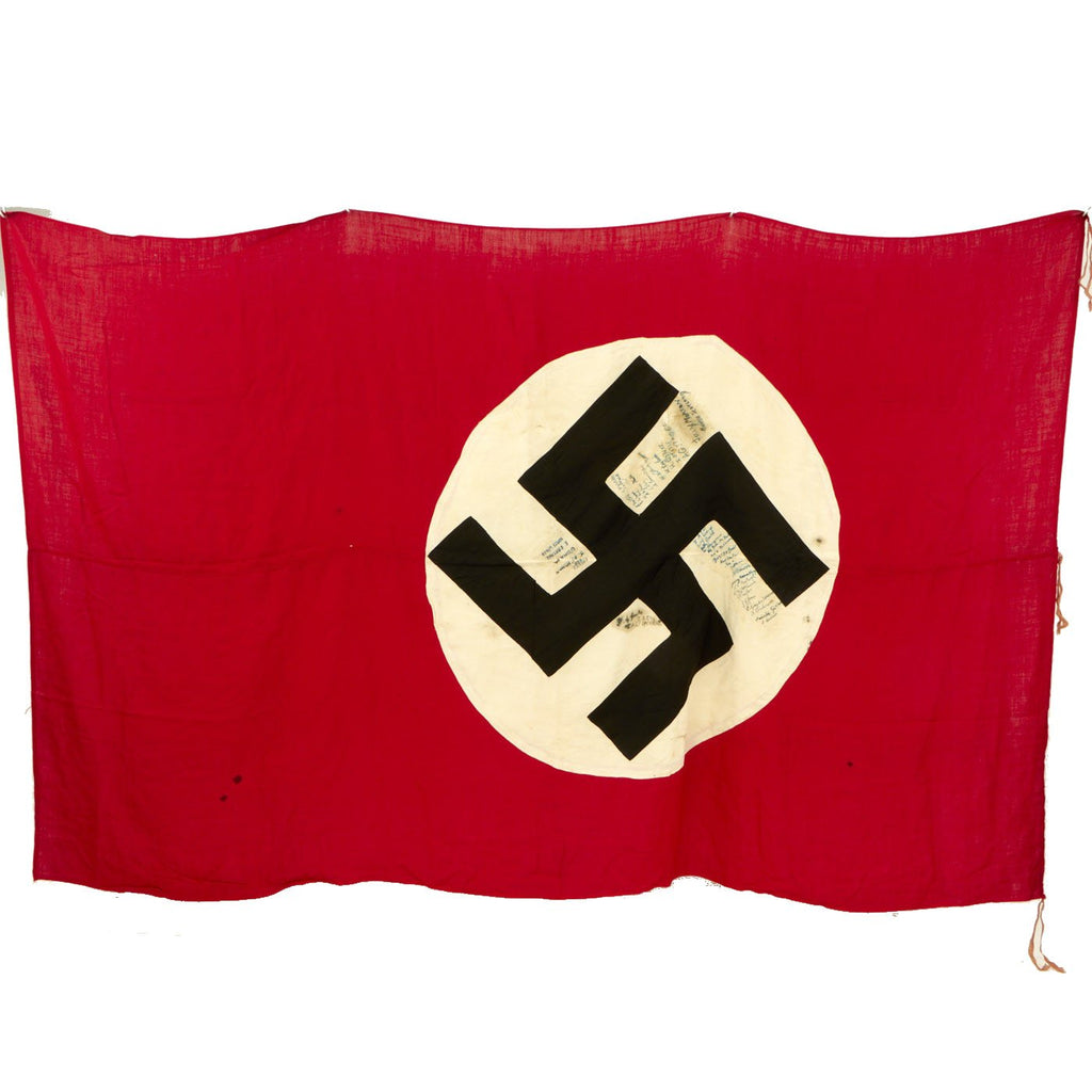 Original German WWII British Soldier Signed NSDAP Large National Flag Banner - 55" x 91" Original Items