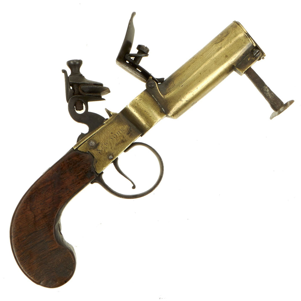 Original Early American Brass Flintlock Tinder Lighter by T. Allen of New York named to N.J. Tavern Original Items