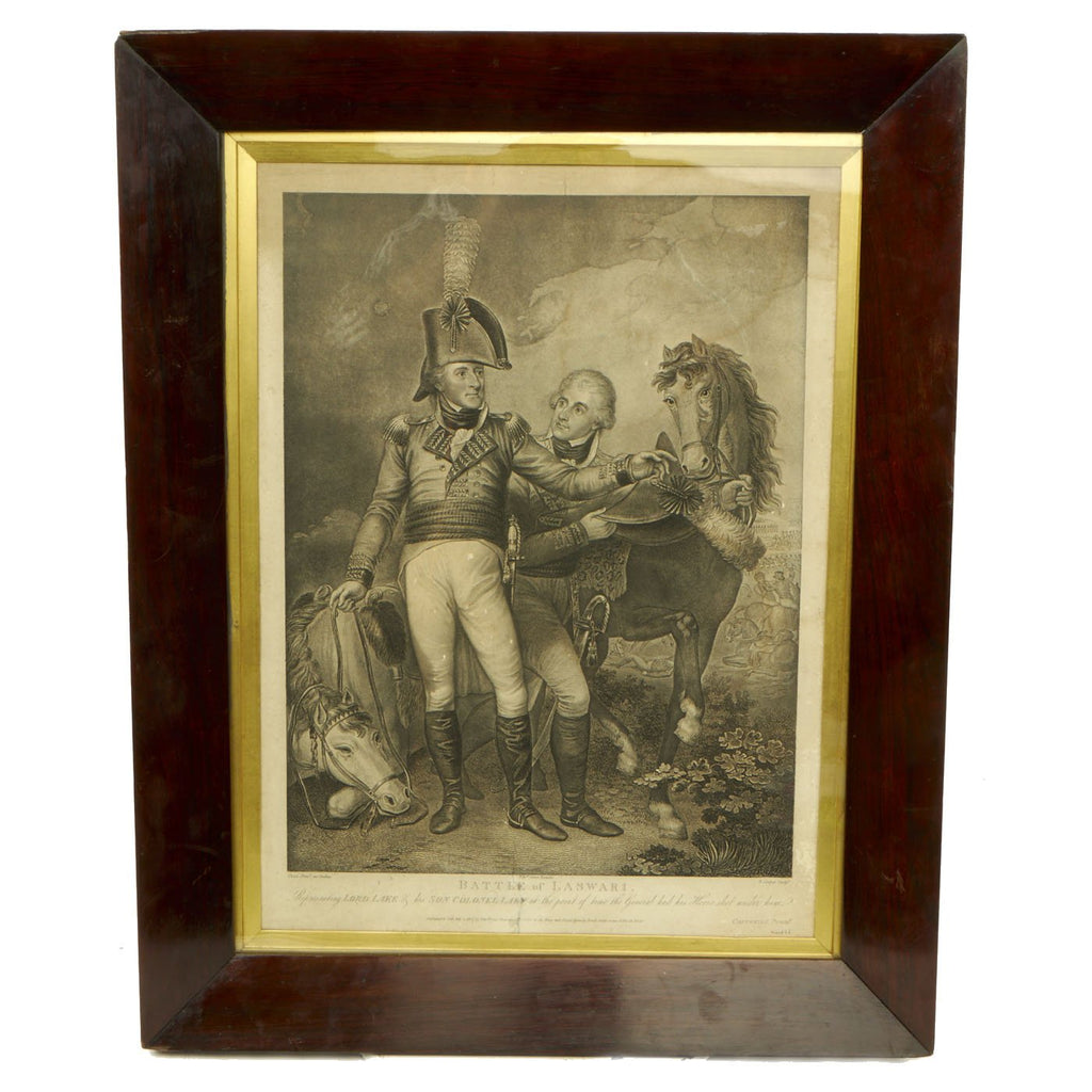Original British Napoleonic Framed Corrected Proof of 1803 Battle of Laswari Etching - dated 1807 Original Items