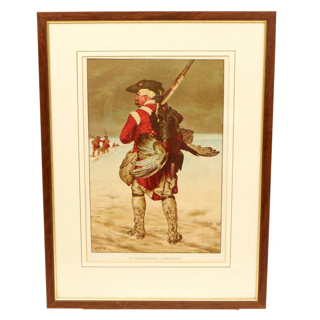 Original Antique Framed Print of a British Revolutionary Soldier Hunting Turkey Titled “A Successful Campaign” Original Items