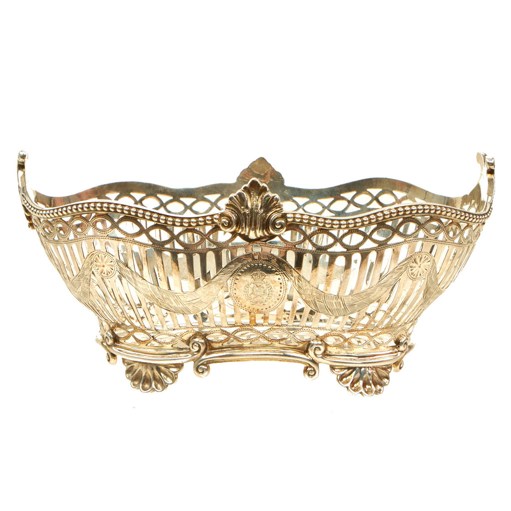 Original British Late Victorian Silver Serving Basket Presented to 4th Battalion Rifle Brigade - 1895 London Hallmarks Original Items