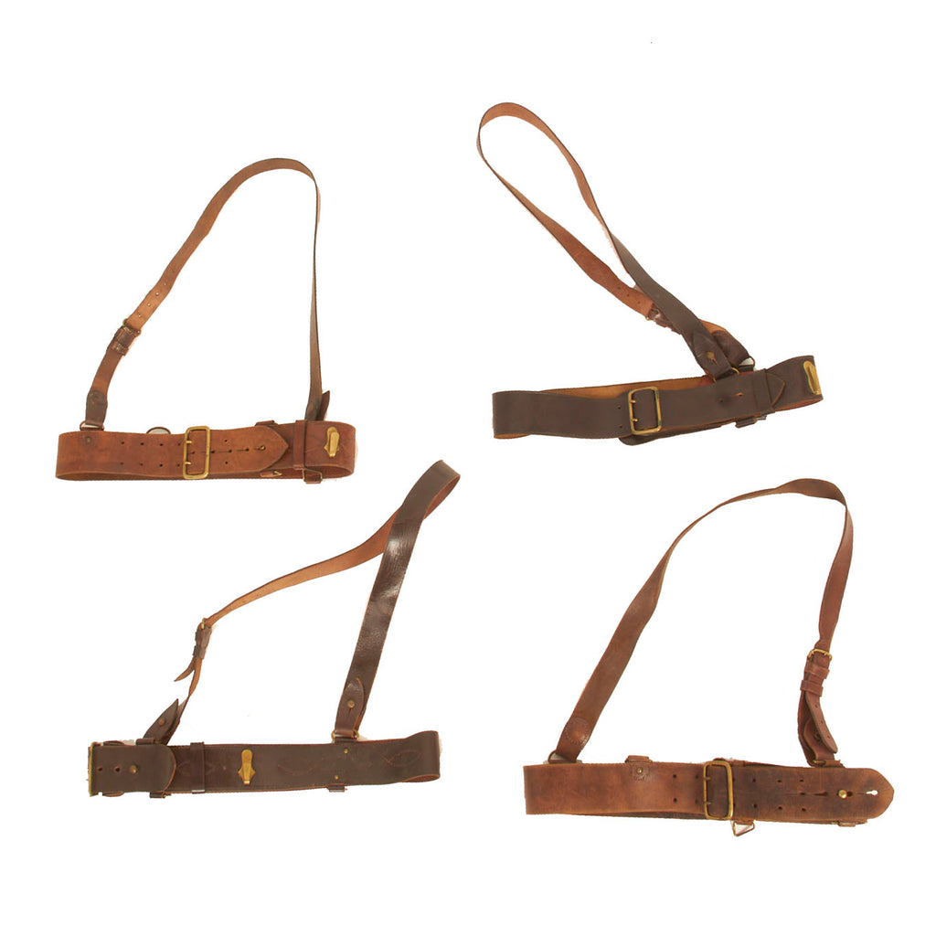 Original U.S. & British Sam Browne Leather Belt Lot With Shoulder Straps - 4 Items Original Items