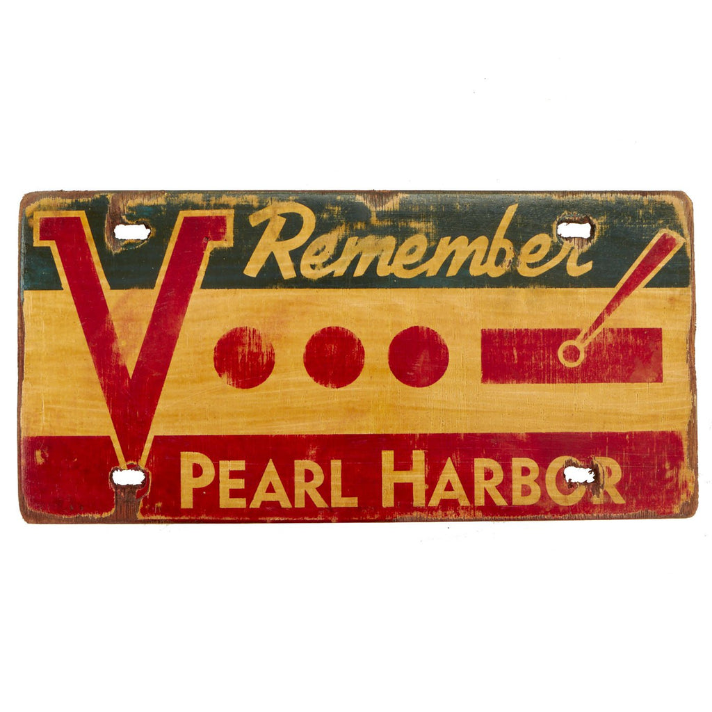Original  WWII U.S. Homefront “Remember Pearl Harbor” Painted Wood License Plate - Wartime Economy Construction Original Items