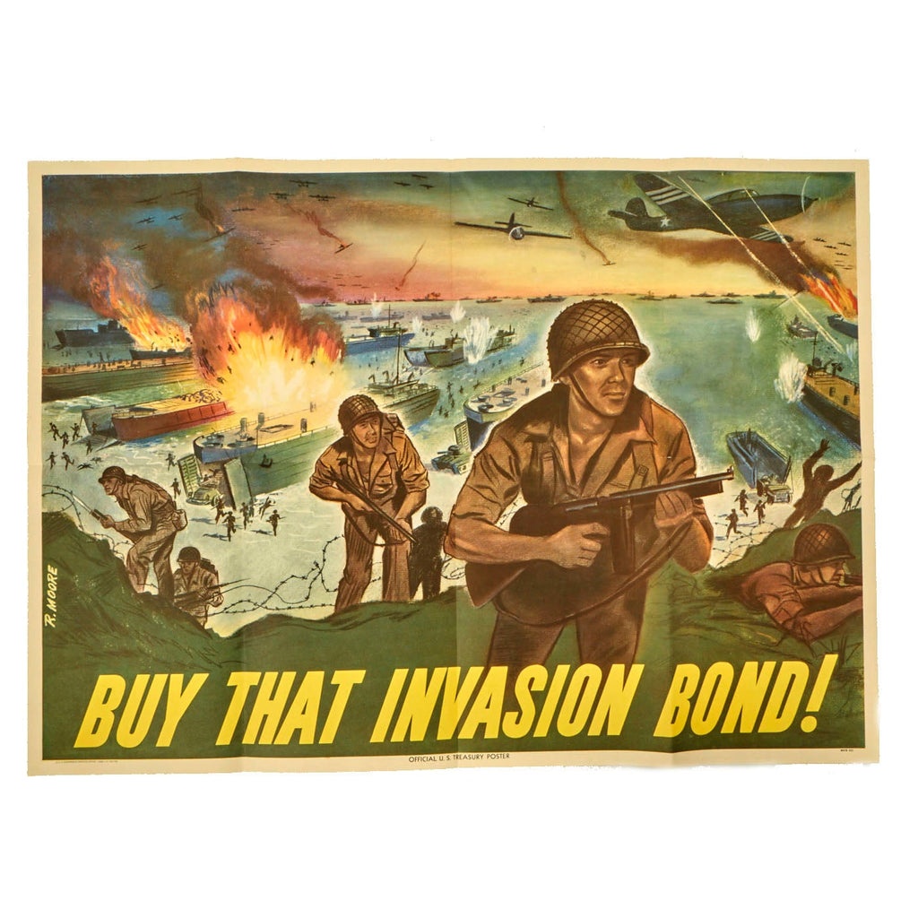 Original U.S. WWII Treasury Poster - “Buy That Invasion Bond!” - Dated 1944 Original Items