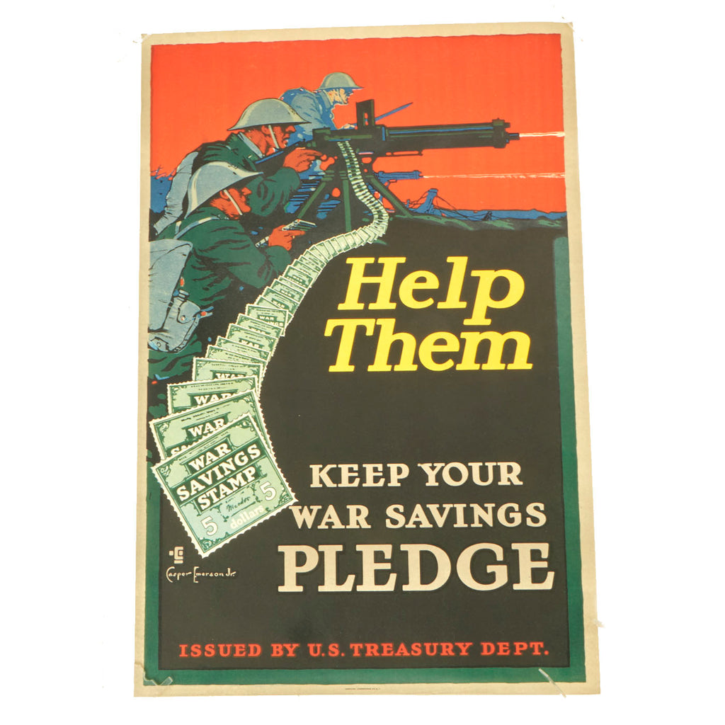 Original U.S. WWI Treasury Department Help Them Keep Your War Savings Pledge Propaganda Poster By Casper Emerson Jr Original Items