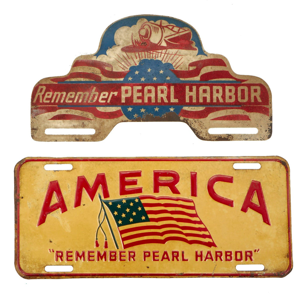 Original WWII U.S. Homefront  “Remember Pearl Harbor” License Plate with Topper Original Items