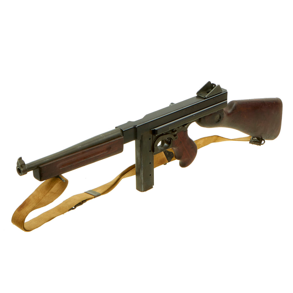 Original U.S. WWII Thompson M1A1 Display Submachine Gun with Aluminum Receiver, Nobuckl Sling & Magazine - Serial 328879 Original Items