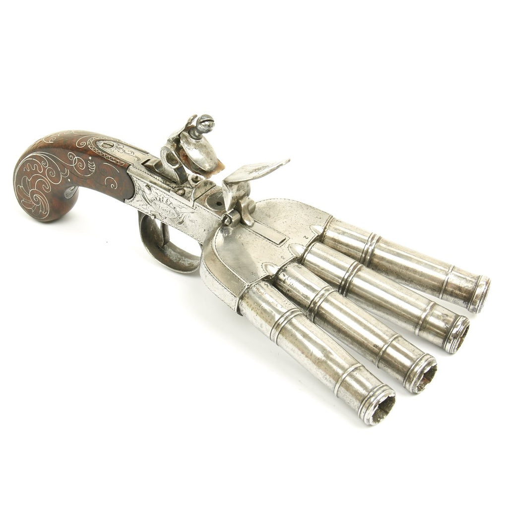 Original British Four Barrel Duck's Foot Flintlock Pistol by Wiggin of London - Circa 1800-1820 Original Items