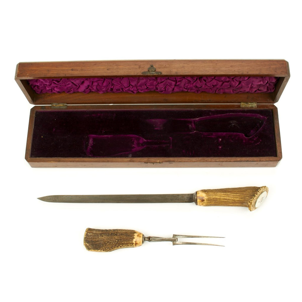 Original British Victorian Era Cased Massive Carving Set Marked to 7th Earl of Cardigan's Yacht DRYAD Original Items