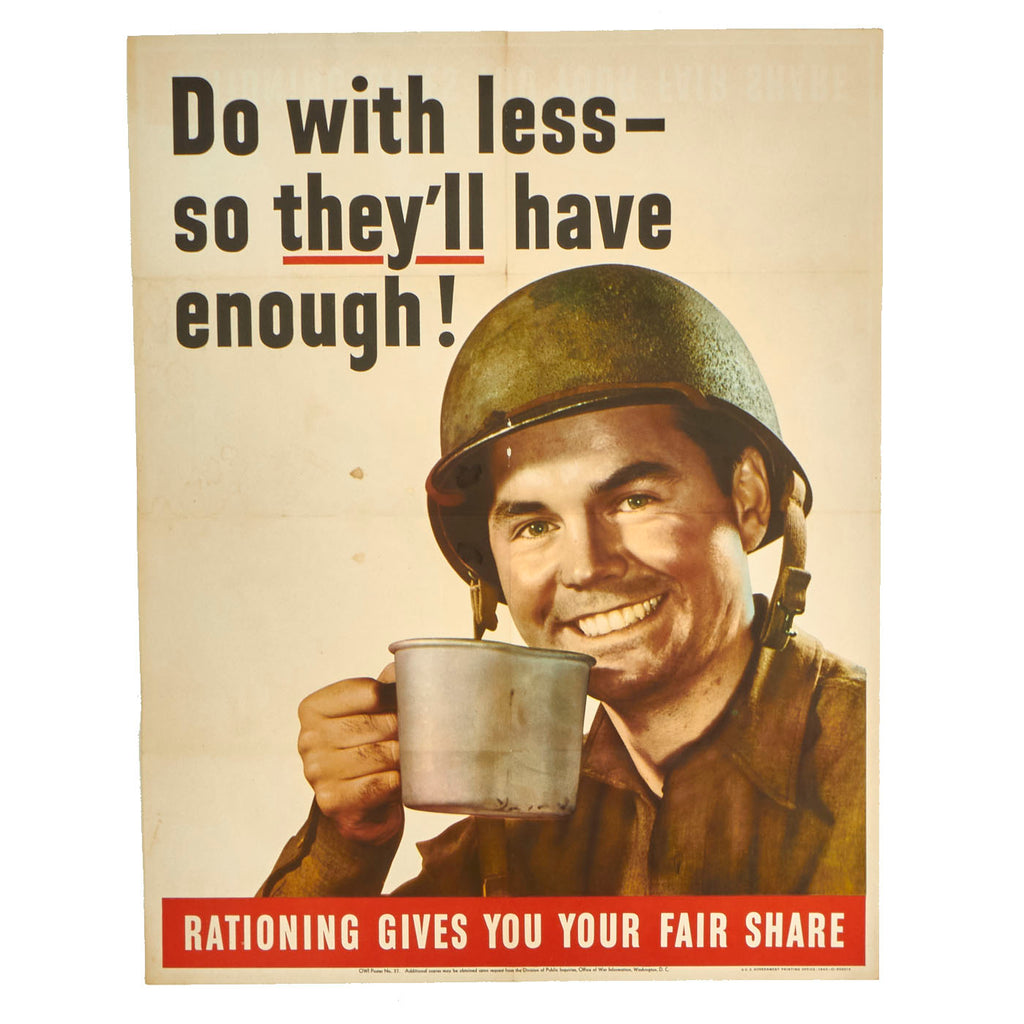 Original U.S. WWII Rationing Propaganda Poster “Do with less” - 28” x 22” Original Items