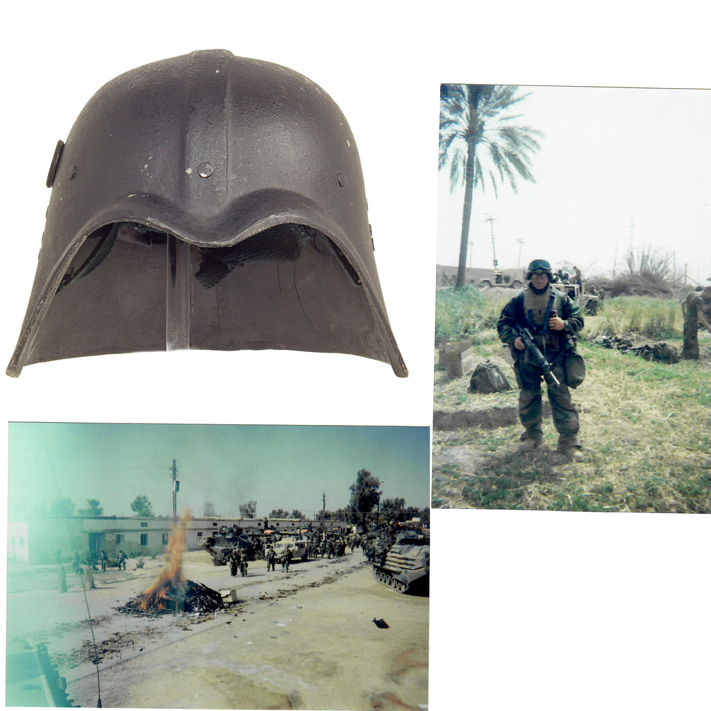 Original Iraqi Fedayeen Helmet with Liner and Chinstrap - Operation Iraqi Freedom US Marine Bring Back With Photos of Marine Original Items