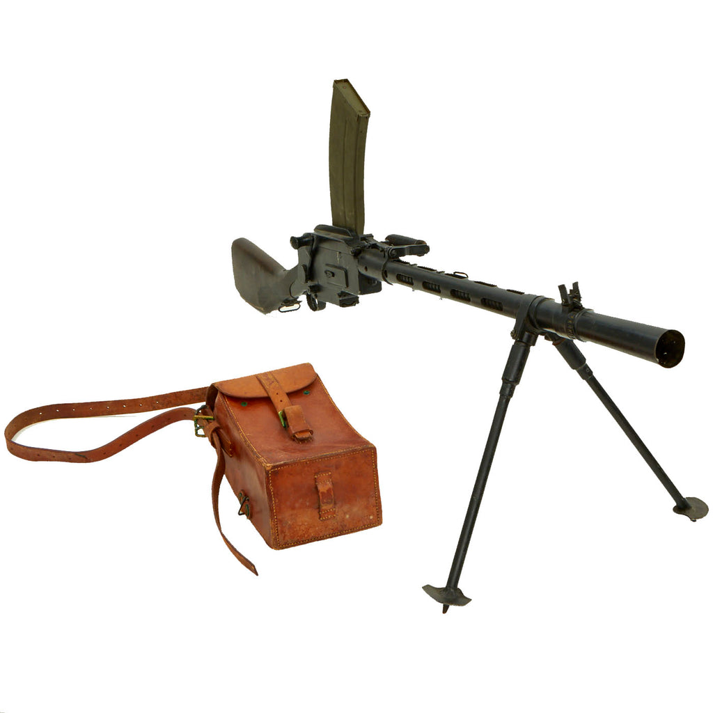 Original WWII Danish Madsen Display Light Machine Gun with Magazine Pouch & 2 Magazines Original Items